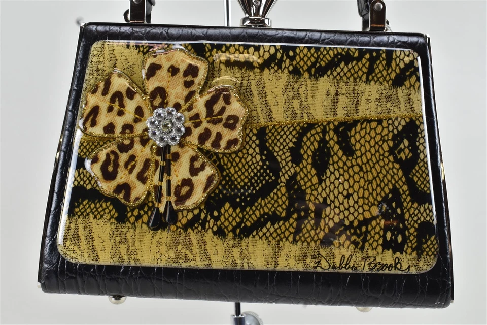 Debbie Brooks 黑色花卉蛇皮设计师手提包手拿包 - 小钱包 — 第 2/4 张图片