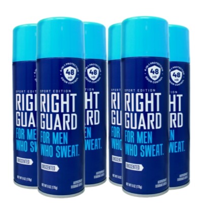 6 Pack Right Guard Sport Anti Perspirant Deodorant Spray Unscented 6Oz Each