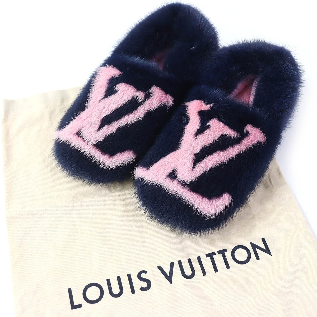 Louis Vuitton Dreamy Line Room Shoes Monogram Mink Navy x Pink