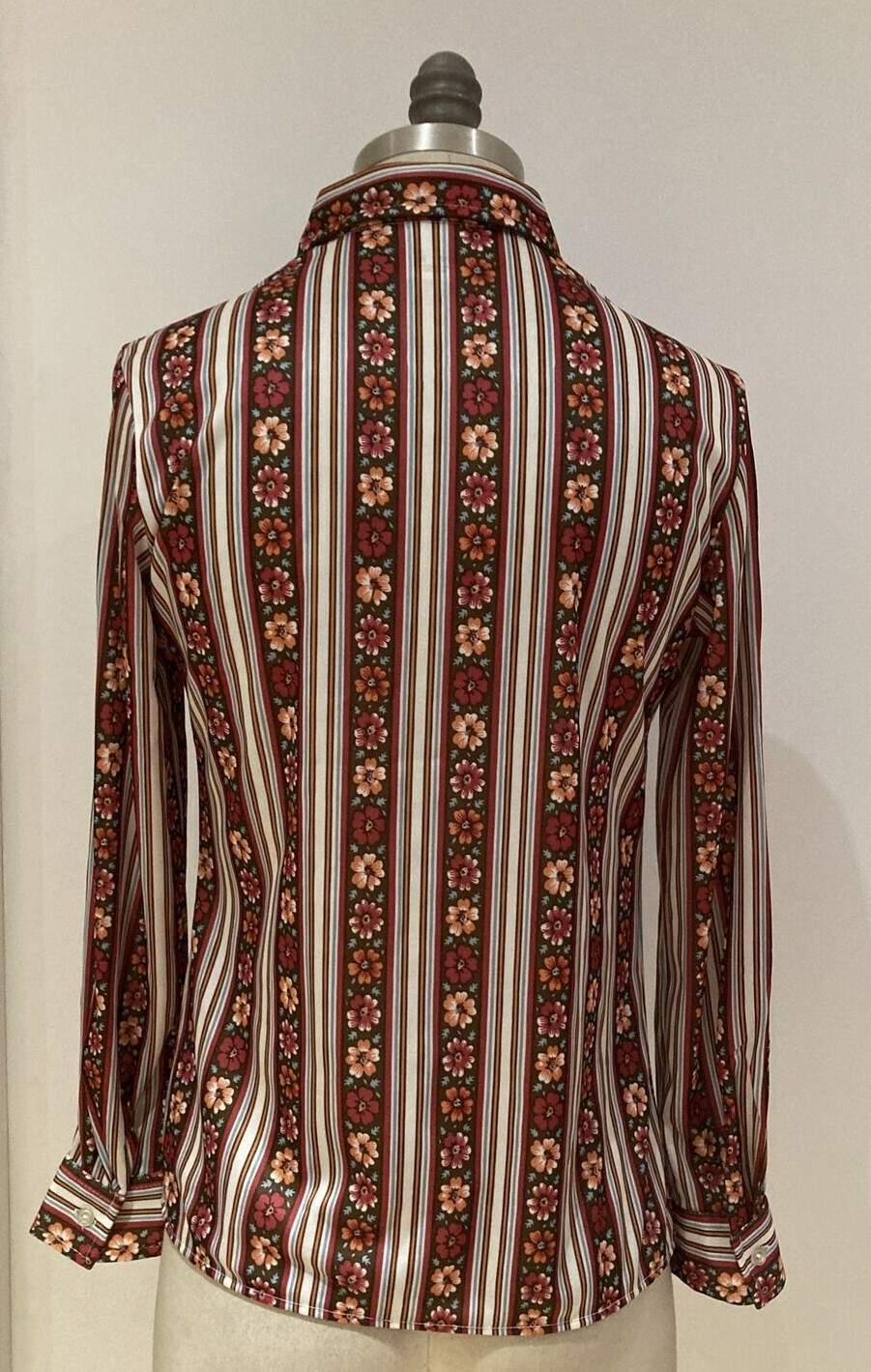 Vintage 1970s Red/Floral Striped M & S Blouse/Shirt, Size 34" Bust, New No Tags 5