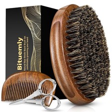 Beard Brush, Natural Boar Bristles Beard Brush for Men and Wooden Sandalwood Poc