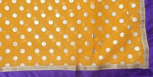 Vintage Sarees Indian Orange Polka Dots Cotton Gauge Sari Craft Fabric 1546 - Picture 8 of 10