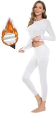 Womens Thermal Underwear Set Soft Long Sleeve Crew Neck Base Layer Tops & Bottom