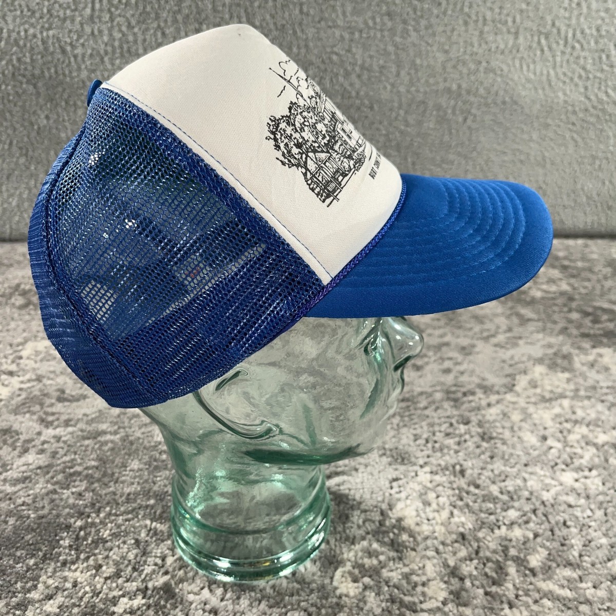 ★THE MUSEUM VISITOR★ PARTY LOGO MESH CAP BLUE 09691 Vintage Trucker Hat Cap Mens Snapback Blue Mesh Foam 90s