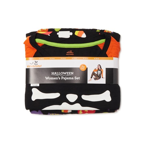 Way To Celebrate! Halloween Damen Pyjama Set M Glow In The Dark Skelett Candy - Bild 4 von 6