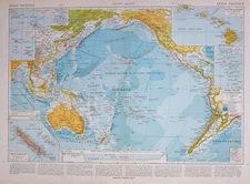 1913 MAP PAIFIC OCEAN AUSTRALIA NEW CALEDONIA HAWAII SANDWICH ISLES POLYNESIA 