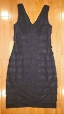 JONES WEAR SIZE 4 LITTLE BLACK DRESS RUFFLED COCKTAIL DRESS V-NECK preowned NICE