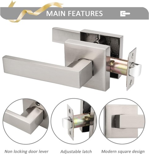 Probrico Square Satin Nickel Closet Hallway Door Handle Heavy Duty Passage Lever - Picture 3 of 7