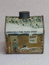 VTG Tin 1984 New England Container Co. Pure Maple Syrup Log Cabin Metal Empty 