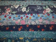 FLOWERS on BLUE 2 floral SPRING Cotton QUILT Fabric U-PICK see INFO 1/2 yd