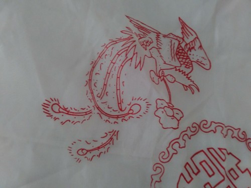 Bufanda japonesa transparente dragones rojo flocado - Imagen 3 de 5