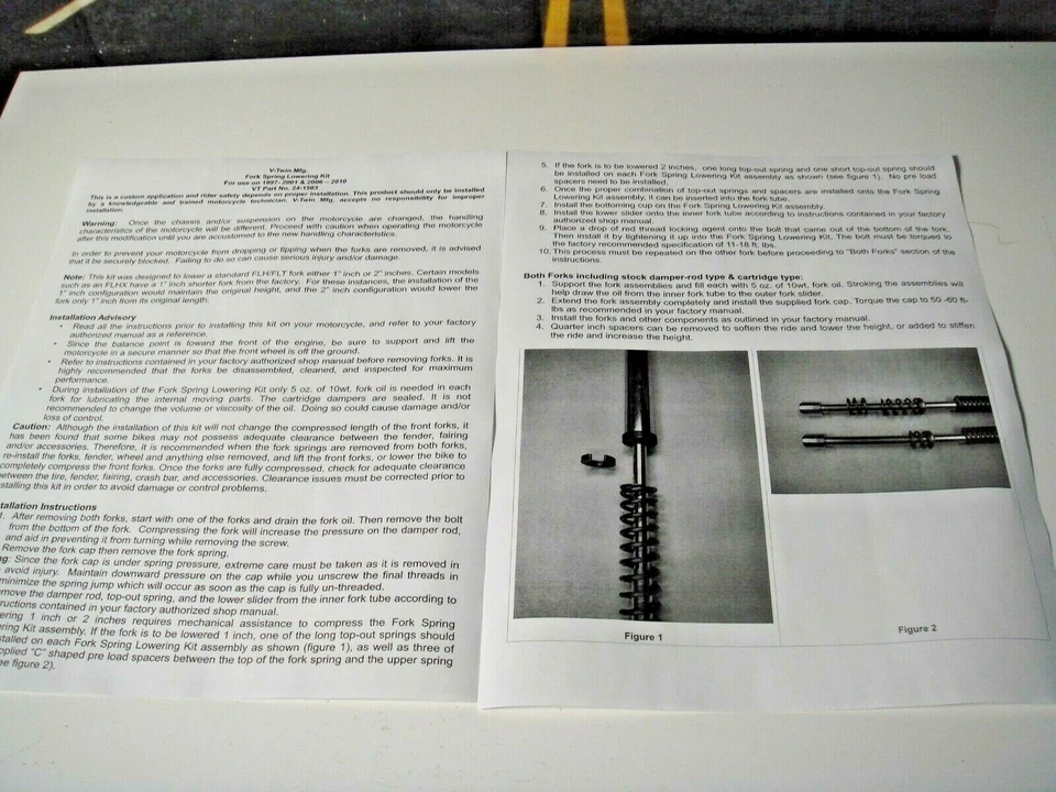 Kit de reducción de resorte de horquilla Harley de 1-1/2" a 2" FLHT FLHX FLHR V-Twin 24-1563 X1 Foto 2 de 4