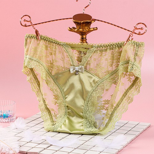 Women Satin Briefs Panties Lace Sheer Knickers Underwear Lingerie See ...