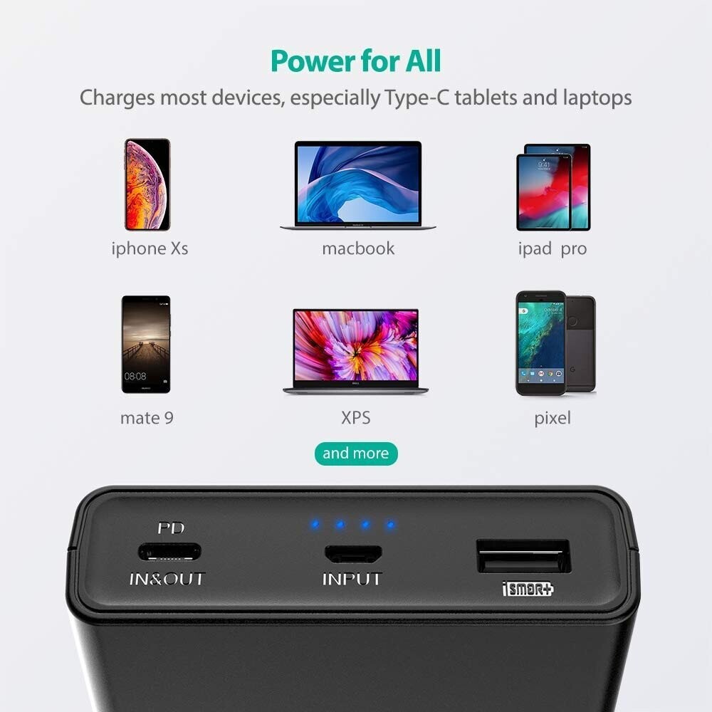 RAVPower USB C Portable Charger 20100mAh PD 3.0 45W Power