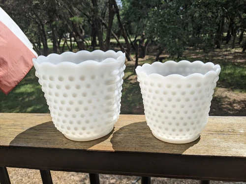 2 Fire King Vintage Milk Glass Vase Hobnail Nesting Vases Bowls