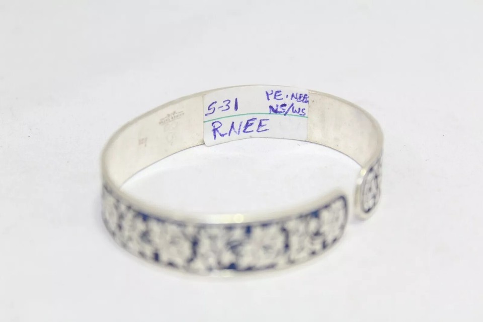 Bangle Bracelet Kada 925 Sterling Silver Hand Engraved Enamel Unisex ...