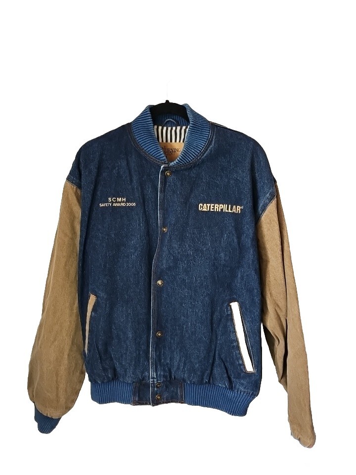 Vtg Turning Point Mens Sz L Embroider Caterpillar Trucker Denim