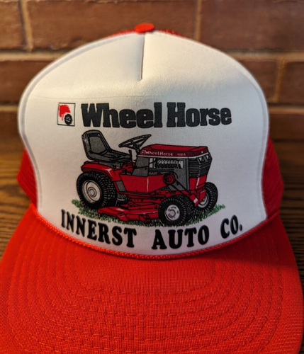 Vintage WHEEL HORSE Unnerst Auto Co Trucker Hat Mower Mesh Stripe Snapback Hat - Picture 2 of 8