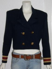 St. John Sportswear Marie Gray Size 8 Double Breasted Black Jacket Red Gold Trim