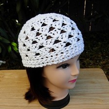 Women's Solid White Cotton Crochet Knit Hat Summer Sun Beanie Chemo Cap Skullcap