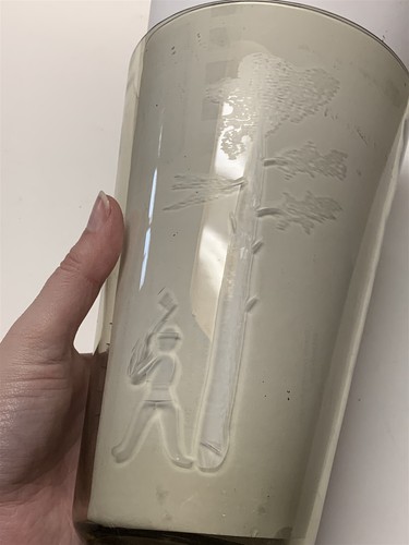 MCM Karhula Finland Lumberjack Trees Etched Art Glass Signed