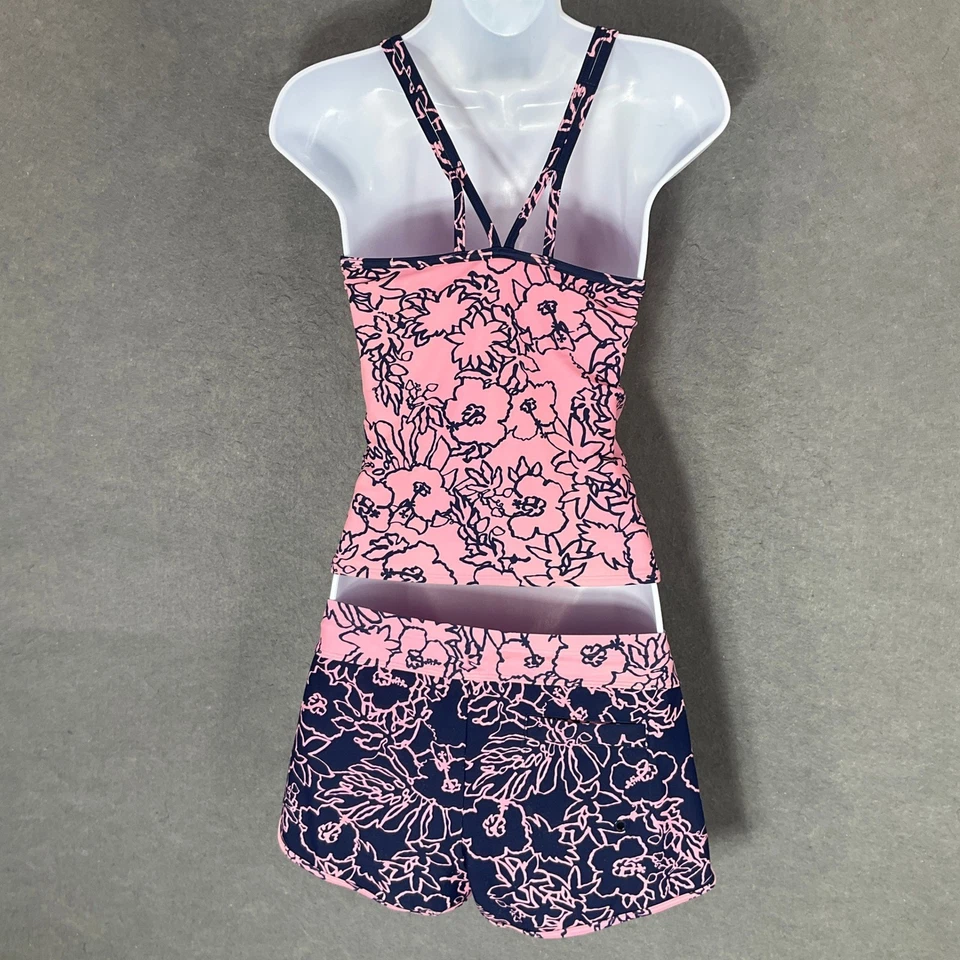 Conjunto Tankini Athleta Girl Pool Days XXL/16 Rosa Azul Marino Floral Traje de Baño Top Pantalones Cortos Foto 2 de 4
