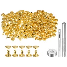 200 Sets Leather Rivets 8 x 8mm Metal with 3 Setter Tools Gold Tone
