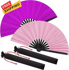 Maitys Large Clap Fans for Line Dancing Chinese Glitter Purple and Pink 