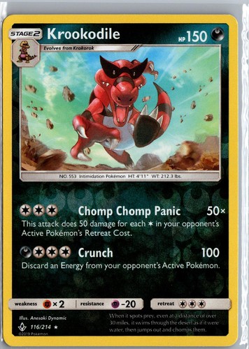 Krookodile 116/214 Rare Unbroken Bonds Pokemon Reverse Holo Near Mint