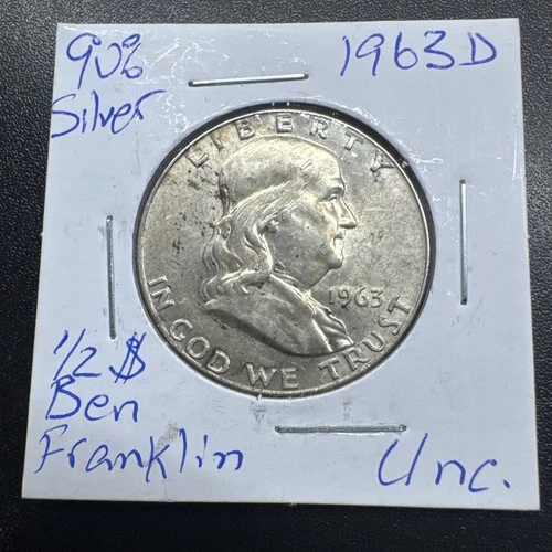 1963-D Silver Benjamin Franklin Half Dollar - UNC/AU #46