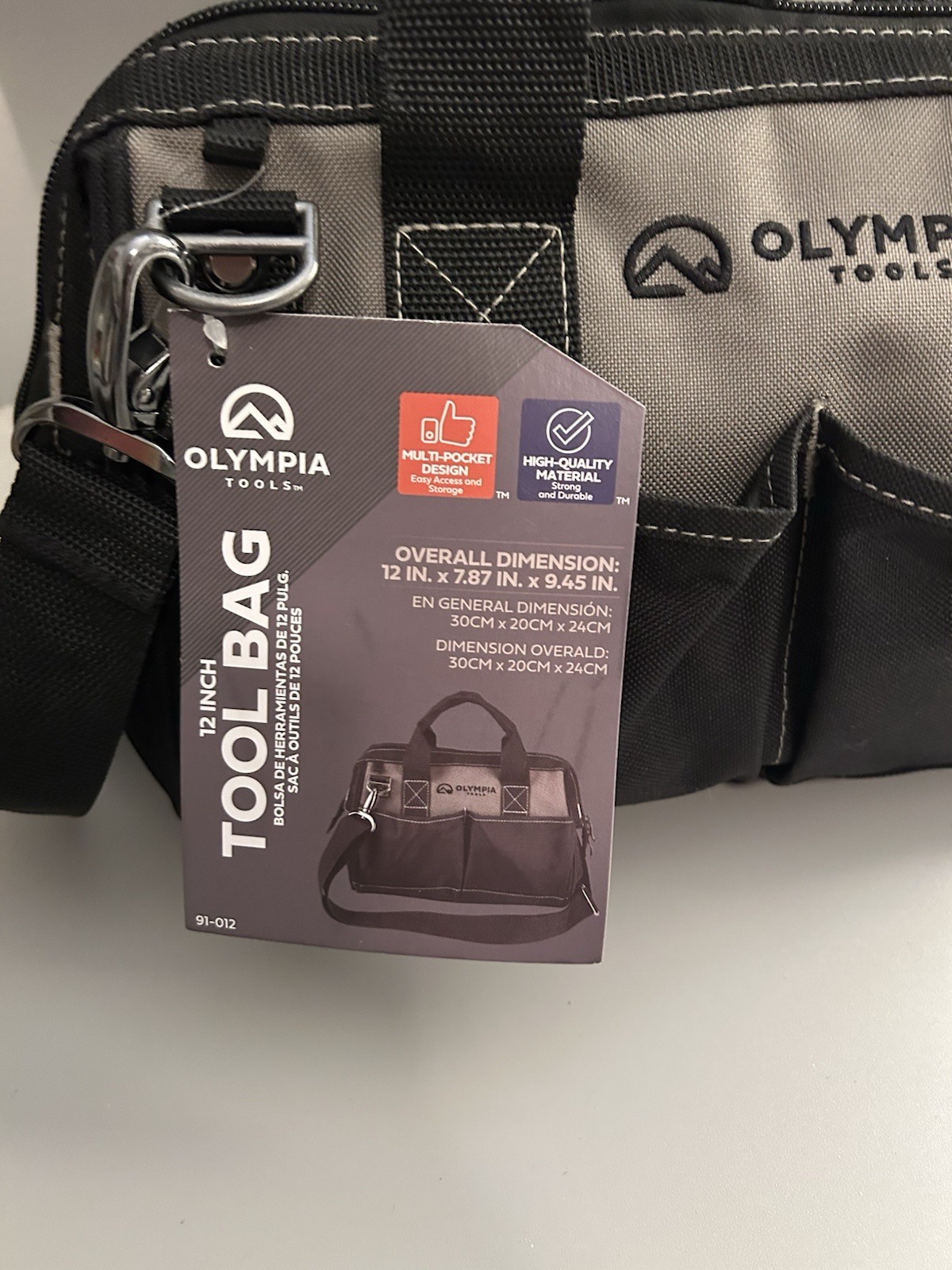 Olympia Tool Bag 12 Inch, Heavy Duty Tools Bag with 3 Large Pockets, Adjustable