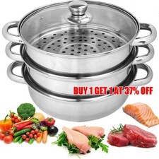 Stainless Steel Large 28cm 3 Tiers Steam Cooker Steamer Pan Cook Food Veg Pot