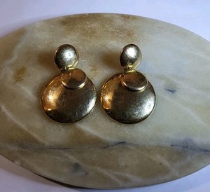 Authentic Vintage Ralph Lauren RL 14k Gold Plated Polished Disc Dangle Earrings