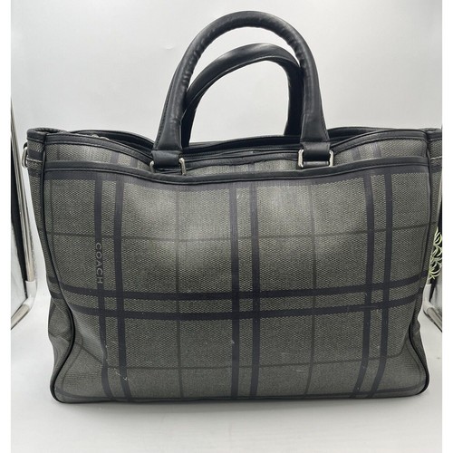 COACH F71072 Gray Black Tattersall Metropolitan Tote Messenger Briefcase Bag - Picture 5 of 14