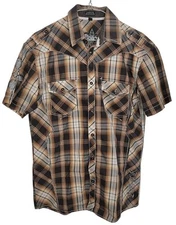 Men's Small Roar Strength Refined Brown Short Sleeve Button Shirt