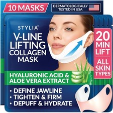 V Line Lifting Collagen Mask Firm Jawline, Tighten Double Chin, 10PC