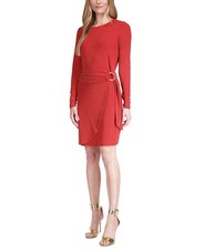 Michael Kors Women's Metallic Faux Wrap T-Shirt Dress Red Size Small