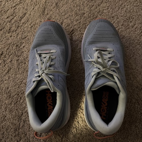 Hoka One One Women's Light Gray and Coral Running Shoes