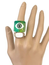 Set /Bundle 2 Fun Chunky Rings Evil Eye Size 6.5 + Golden White Shell Adjustable