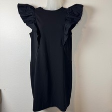Express Womens Black Ruffle Flutter Sleeve Sheath Dress Crew Neck Size M