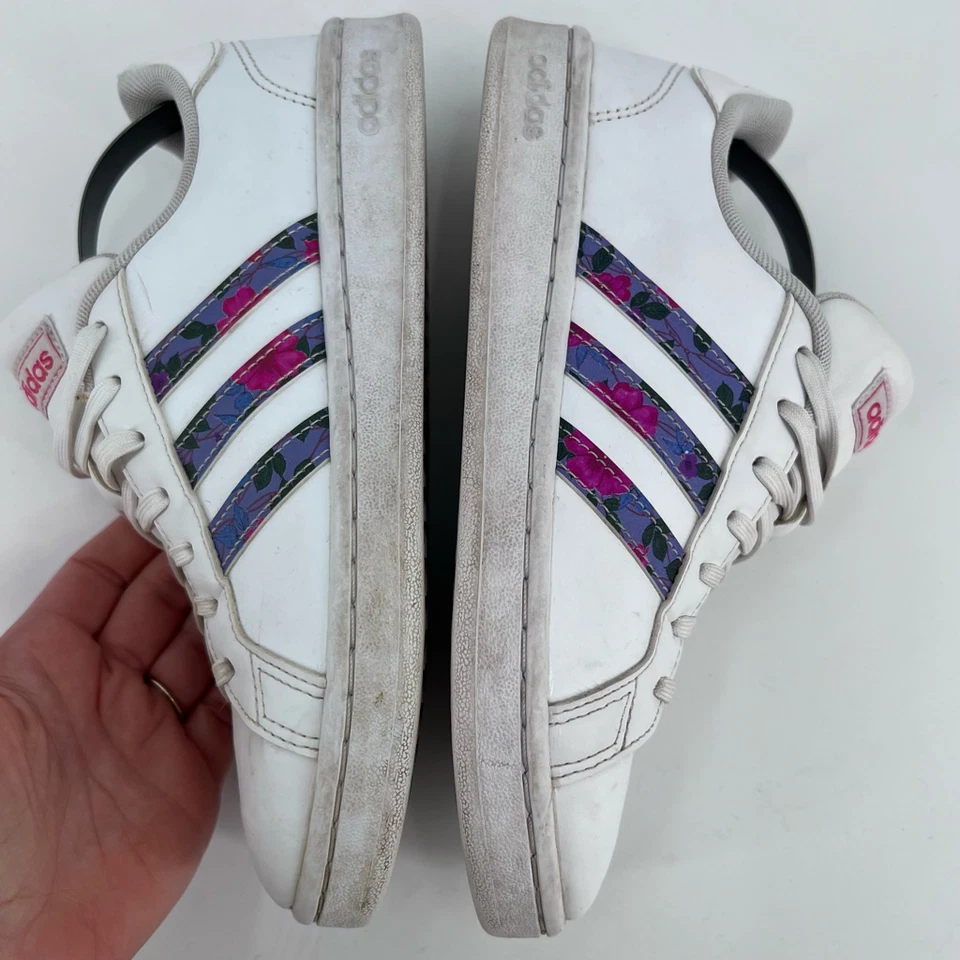 Adidas Grand Court Zapatillas Cuero Blanco Blanco Floral Talla 6.5 Foto 2 de 4