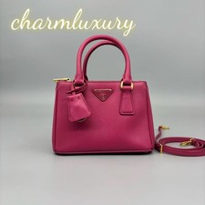 Prada Will Galleria Mini Tote Bag Pink Saffiano Leather With Gold-Tone Excellent