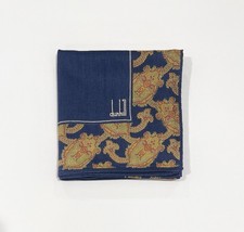 Handkerchief Dunhill Vintage Men Paisley Plain Navy Cotton Pocket Square 21  