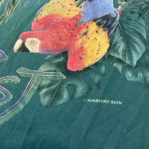 Vintage 90s Rainforest Habitat AOP T Shirt Wrap Around Green Single Stitch XL - Picture 4 of 9