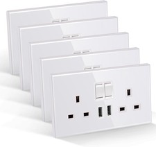5 Pack CNBINGO Double Switched Socket with 2 USB-A Ports, Electric Power Socket