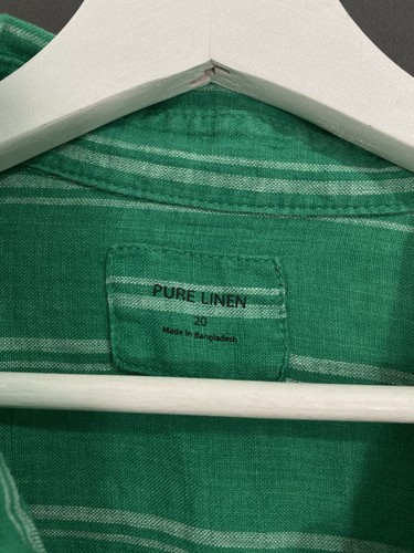 M&S Ladies 100% Linen Shirt Blouse Top Size 20 Green White Stripe Pocket - Picture 6 of 8
