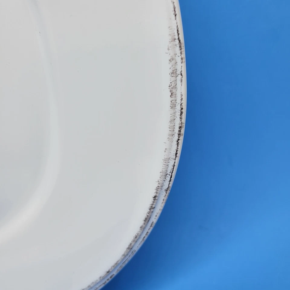 Plato estilo granja Vietri hecho en Italia blanco con borde oxidado hecho a mano 11 3/4" Foto 2 de 4