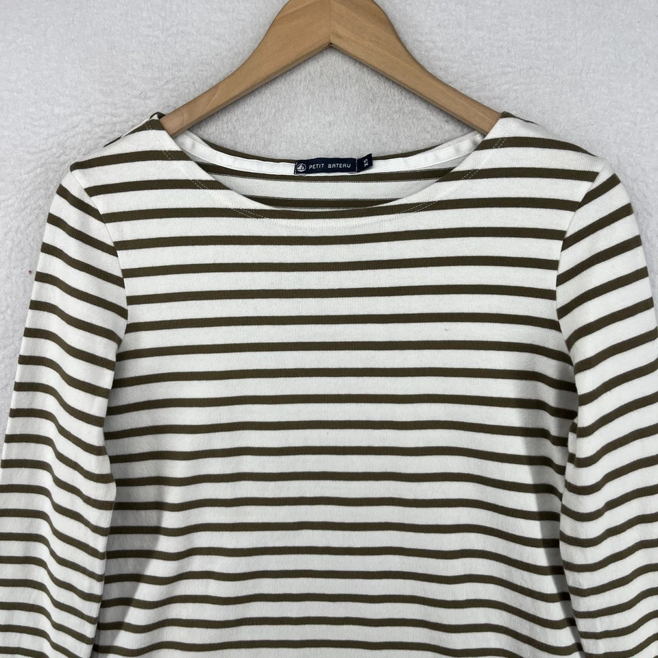 Топ женский PETIT BATEAU XS матросский в полоску вырез лодочка с длинным рукавом хлопок зеленый - Изображение 3 из 4