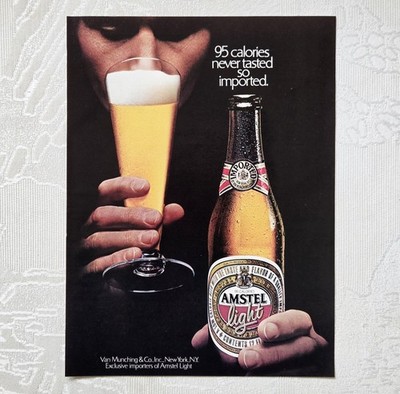 Vintage 1983 Amstel Light Beer Print Ad Retro Bar Man Cave Import 80s Breweriana