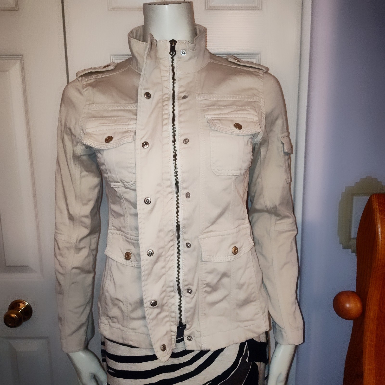 kenzie jeans Cream Colored Light Beige Utility Ja… - image 4